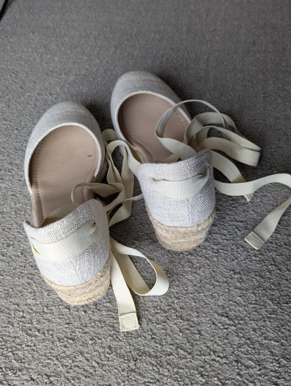 Women's Cream Espadrille Lace-Up Flats